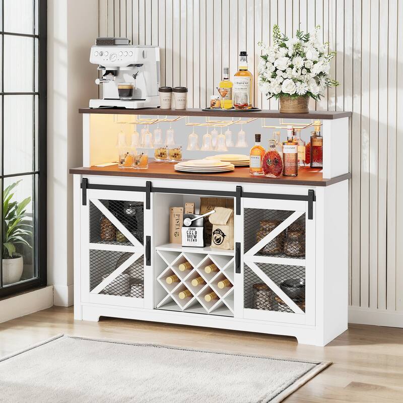 55" Kitchen Storage Buffet Cabinet Sliding Barn Door Pantry for Dining Room - White