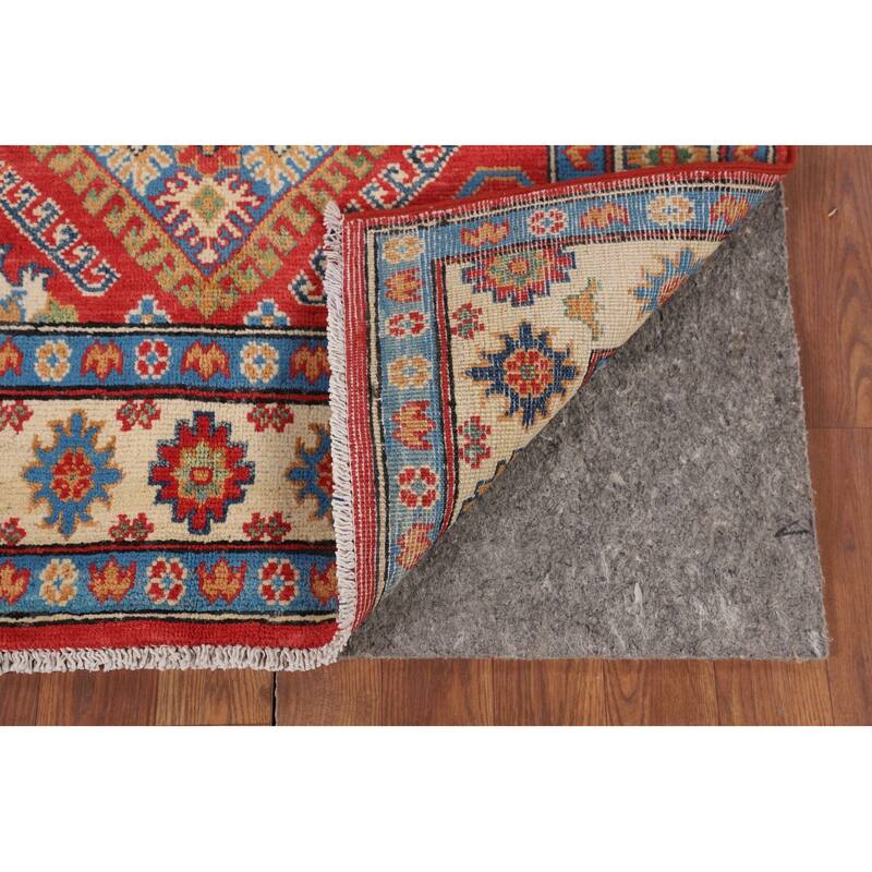 Geometric Orange Kazak Accent Rug Hand-Knotted Wool Carpet - 3'0" x 4'11"