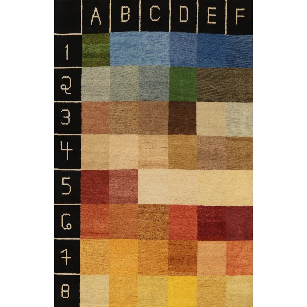 Hand Knotted Oriental 100% Wool Carpet Modern Geometric Multi-Colored Gabbeh Area Rug - 7' 10'' X 5' 8''