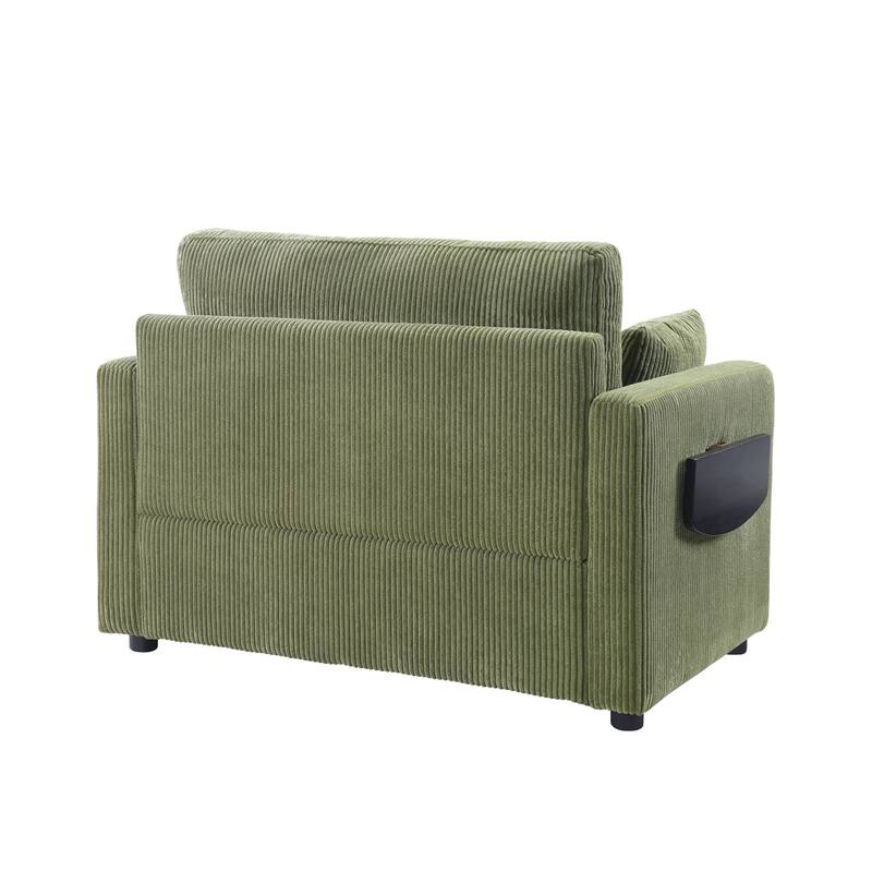 47.2" Corduroy Twin Sleeper Sofa with Foldable Mattress, Side Table, USB Ports, and Storage Pocket