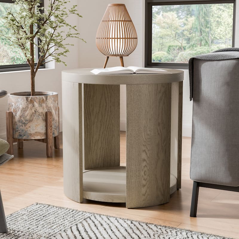 Furniture of America Piez Modern Oak Round Wooden 1-Shelf End Table - Oak