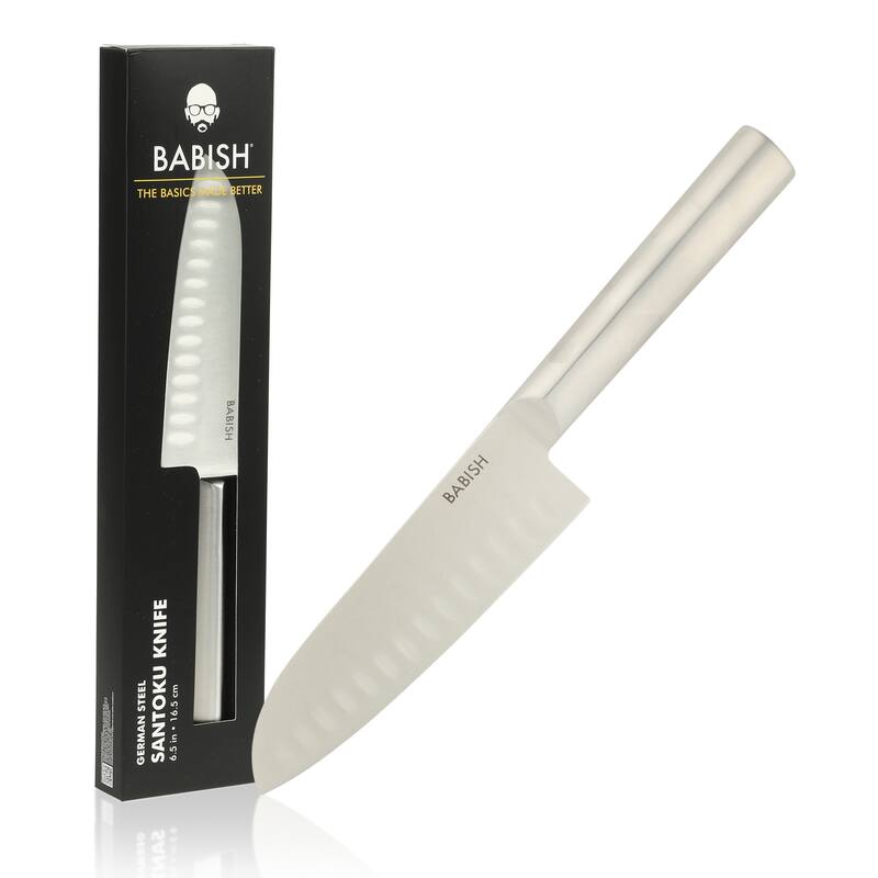 Babish High Carbon 1.4116 German Steel Full Tang 6.5-Inch Santoku Knife - for Chopping, Slicing, Dicing & Precision Prep - Silver