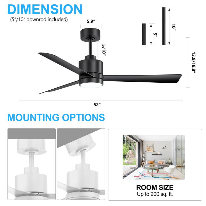 52-In LED Black/White/Gold Ceiling Fan with Light and Remote Control