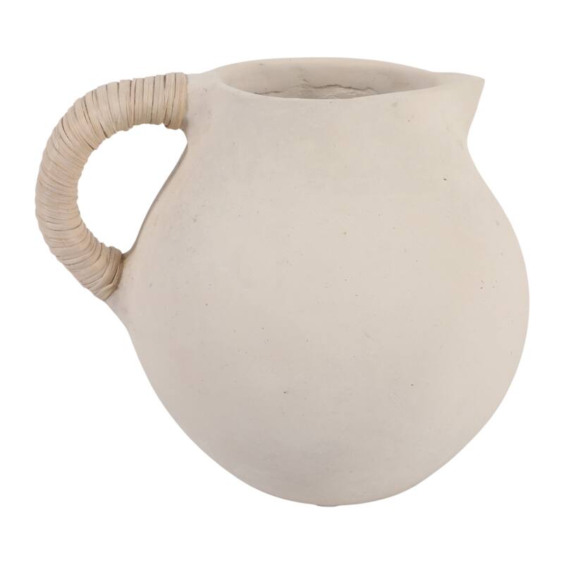 Pottery Vase with Woven Rattan Handle - Tall Flower Vase