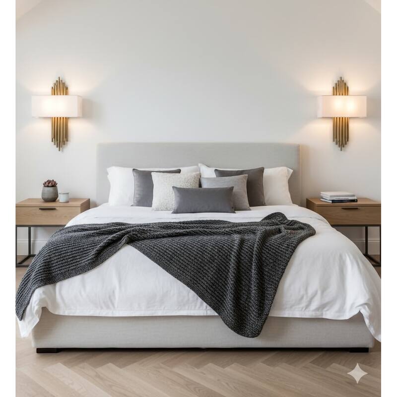 2-Light Gold Rod Wall Sconce With A White Shade