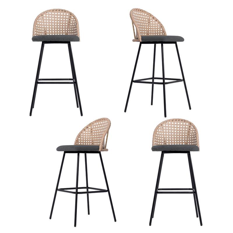 Coastal Rattan Back Counter Height Upholstered Bar Stools