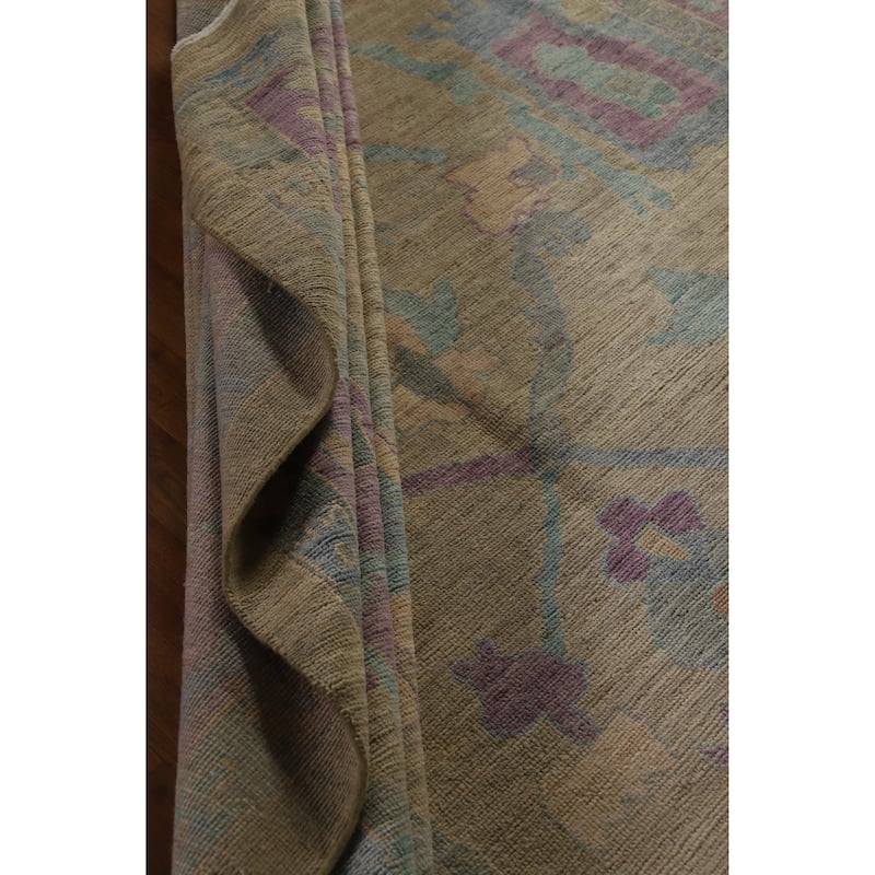Hand Knotted Oriental 100% Wool Carpet Transitional All-Over Green Oushak Area Rug - 12' 0'' X 9' 1''