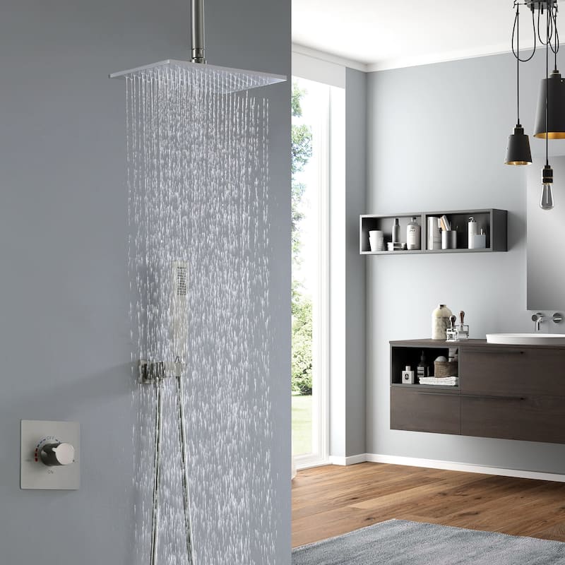 Ceiling Mount Shower System With Handheld Shower Faucet Set With Rough-in Valve Rainfall Modern Shower Head Combo Kit Trim Set
