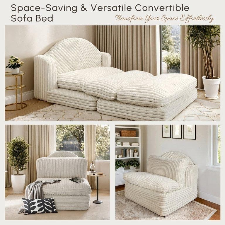 WOWMAX Chaise Lounge Chair Indoor, 78 Inch Oversized Sleeper Chair, Comfy Couch- Upholstered Sofa for Living Room, Beige