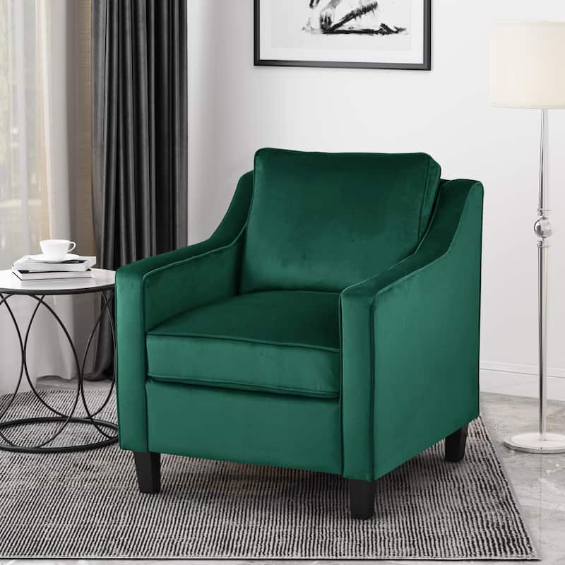 Roomfitters Velvet Accent Chair, Upholstered Armchair for Living Room Seating with Sloping Arms, Cozy Club Chair - Green