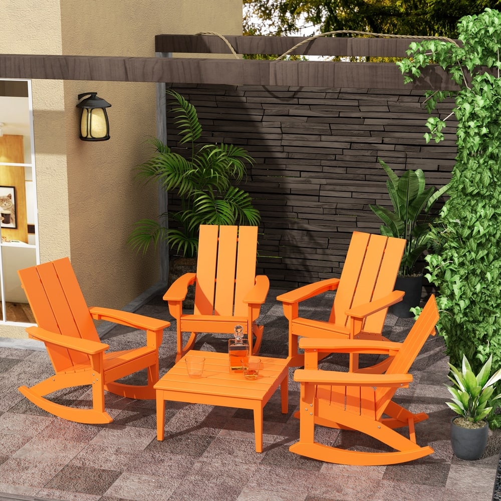 Shoreside 5-Piece Poly All Weather Rocking Chair Conversation Set
