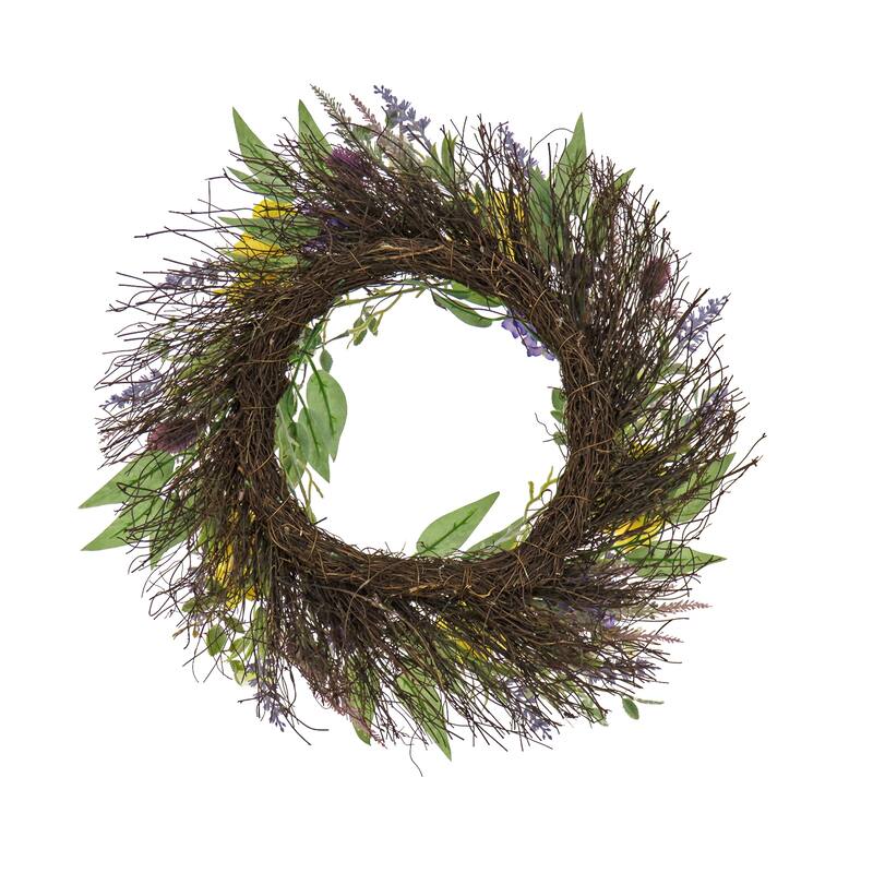 National Tree Company 22 inch Artificial Spring Wreath with Pansy Blooms, Lavender, and Assorted Blossoms - 22 in
