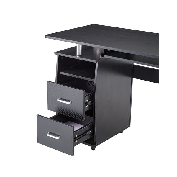 Modern Solid Wood Computer Desks Office Table with PC Droller Storage Shelves and File Cabinet Small Study Writing Desk - Black