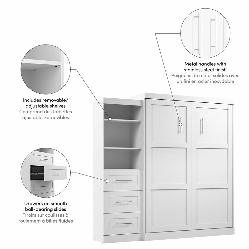 Bestar Pur Queen Murphy Bed with Shelving Unit and Drawers (90W)