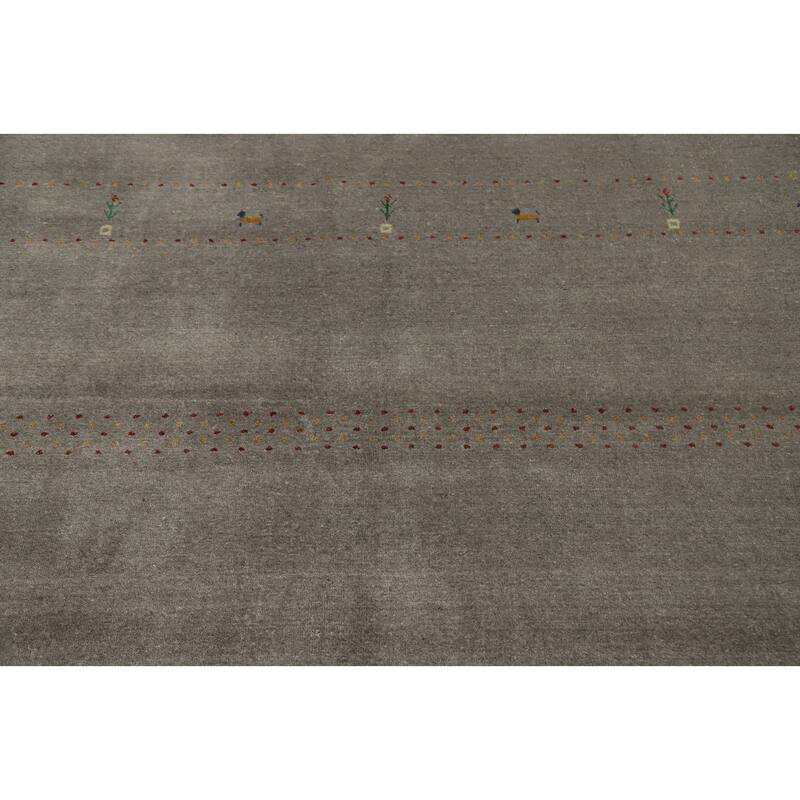 Hand Knotted Oriental 100% Wool Carpet Tribal Animal Pictorial Greys & Charcoal Gabbeh Area Rug - 8' 0'' X 6' 0''
