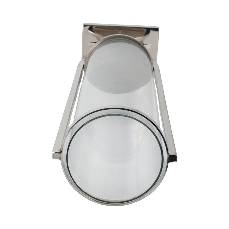 Modern Glass Pillar Candle Holder Decorative Lantern with Steel Frame