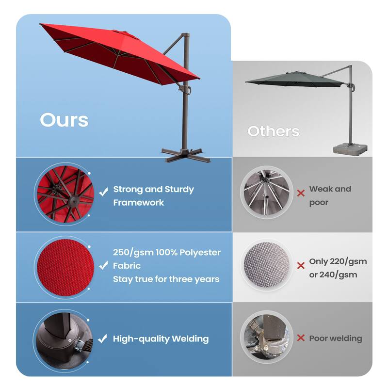 10x12.5 FT Outdoor Patio Cantilever Umbrella 360 Degree Rotation