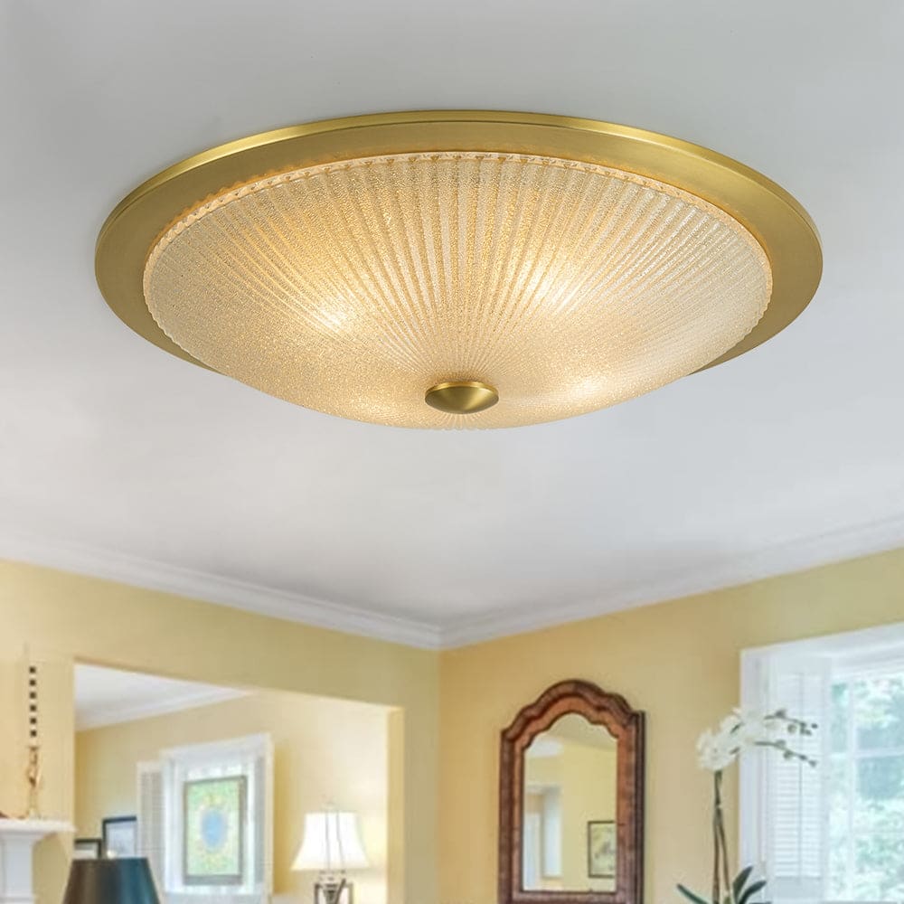 4-Light Handcrafted Glass Flat Saucer Flush Mount Ceiling Fixture - Brushed Brass