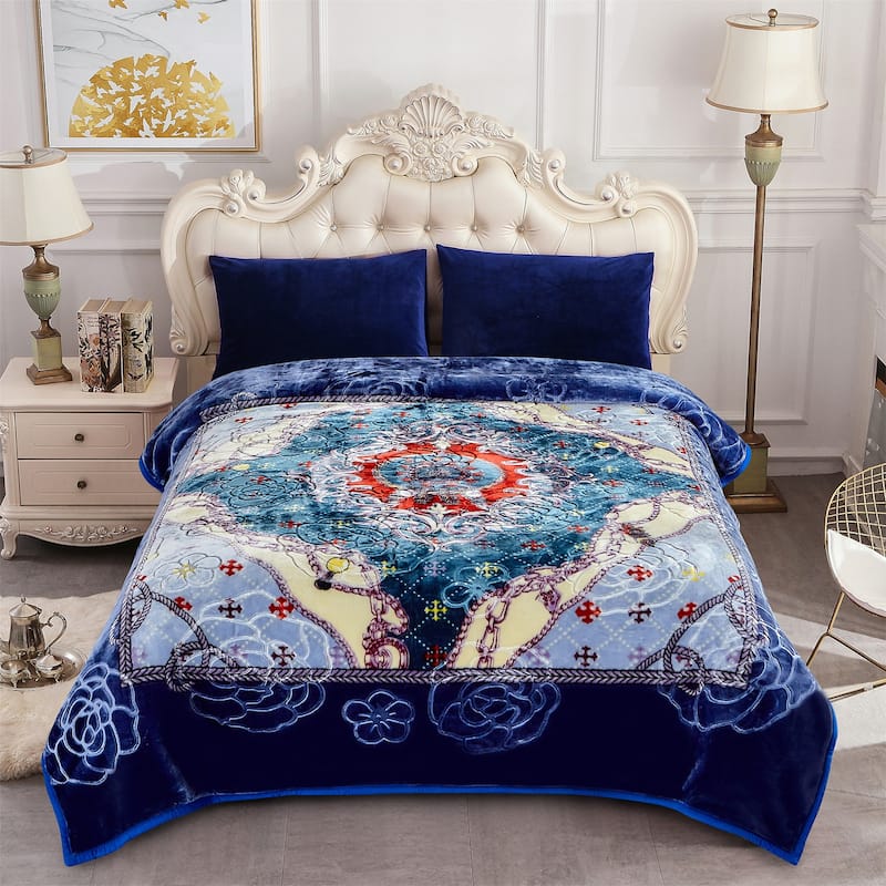 Korean-style 2-ply Printed Pattern Plush Mink Fleece Blanket