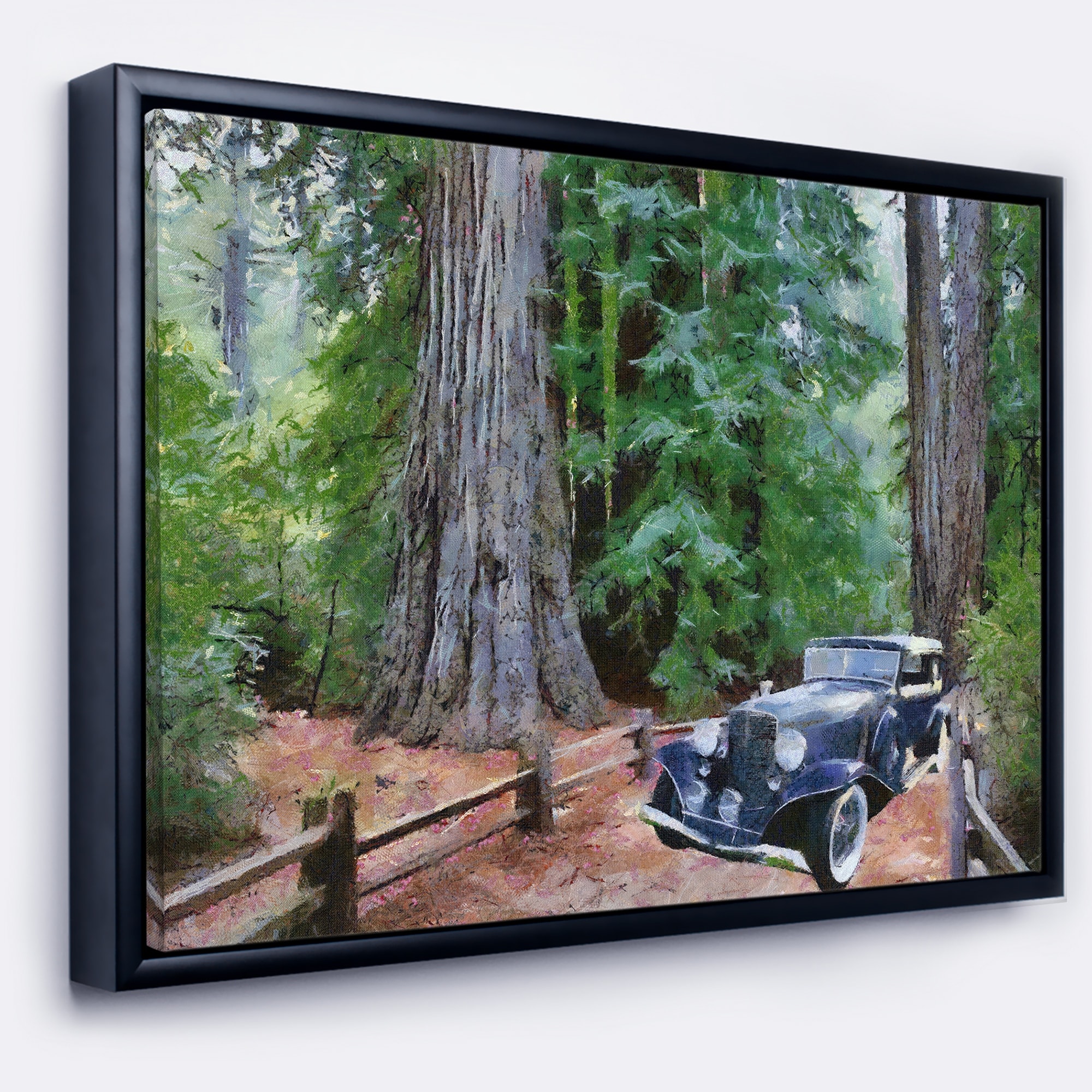 Shop Designart Vintage Car In Forest Landscape Painting Framed