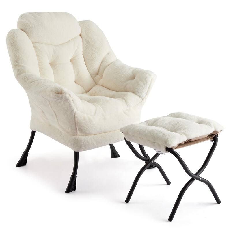 2Pcs Lazy Chair with Ottoman, Modern Lounge Accent Chair,Leisure Sofa Armchair with Footrest,Reading Armchair