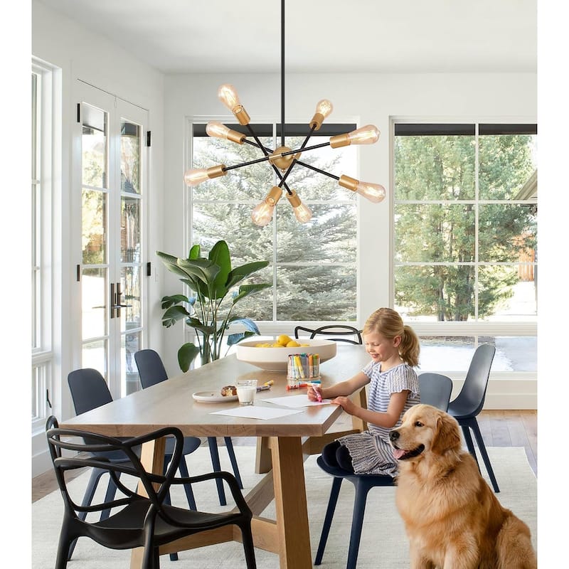 8 lights pendant light black and gold entryway light iron sputnik light