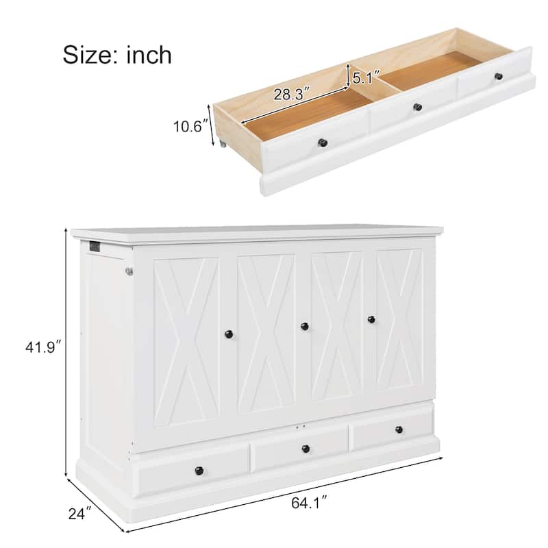 Solid Pine Murphy Bed Chest Cube Cabinet Bed with Drawer