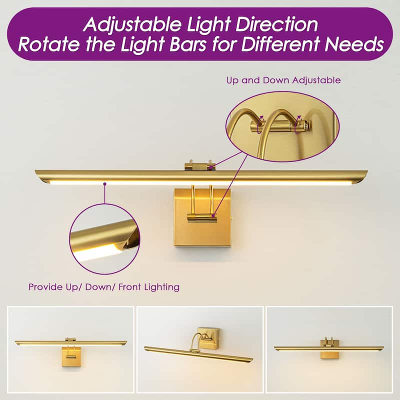 1-Light Modern Black/Gold Linear Metal Adjustable LED Picture Light/Bathroom Vanity Light