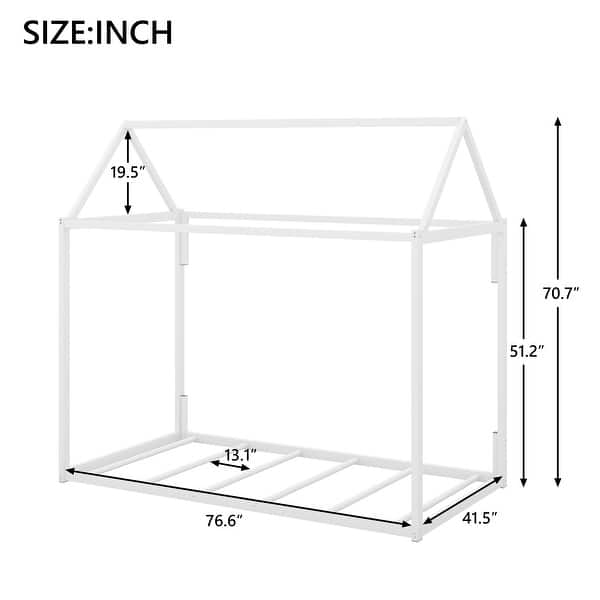 dimension image slide 0 of 3, Stylish House Shape Design Metal Platform Bed with Solid Construction and Safety Guaranteed