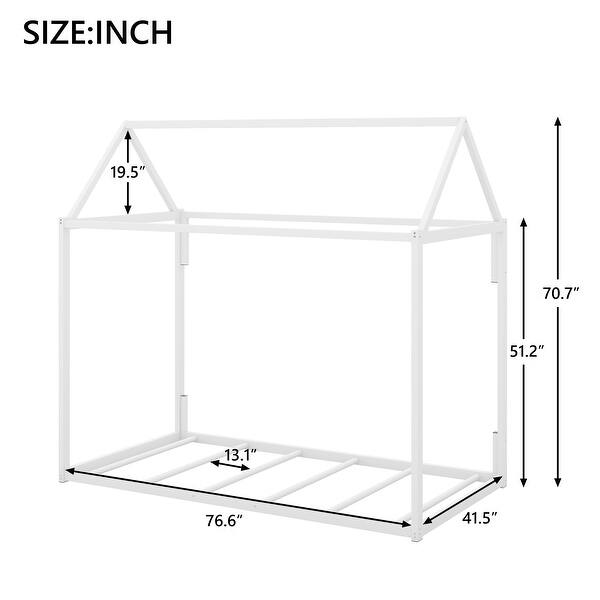 dimension image slide 1 of 3, Twin Metal House Shape Platform Bed with House-Shaped Design