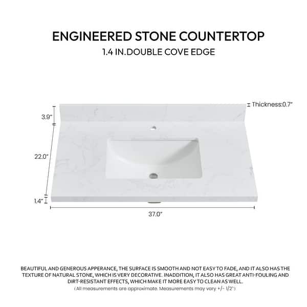 dimension image slide 19 of 22, Malaga Composite Stone Vanity Top with White Rectangular Sink