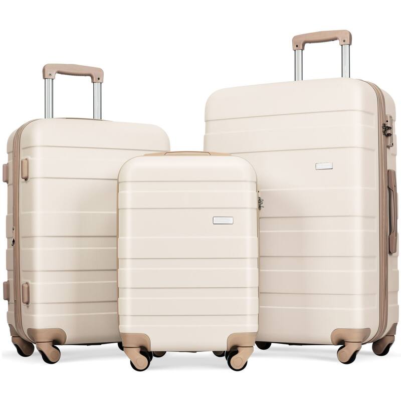 3-Piece, 20, 24, 28-Inch Modern Hard Shell Luggage with TSA Lock and Spinner Wheels, for Boarding Travel, Ivory+Gold - Gold