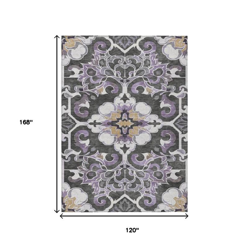 HomeRoots Damask Traditional Rectangle Outdoor Rug