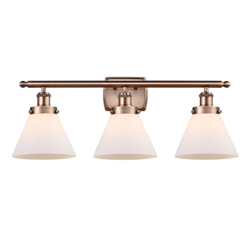 Innovations Lighting 916-3W-13-28 Cone Vanity Cone 3 Light 28" Wide - Antique Copper / Matte White