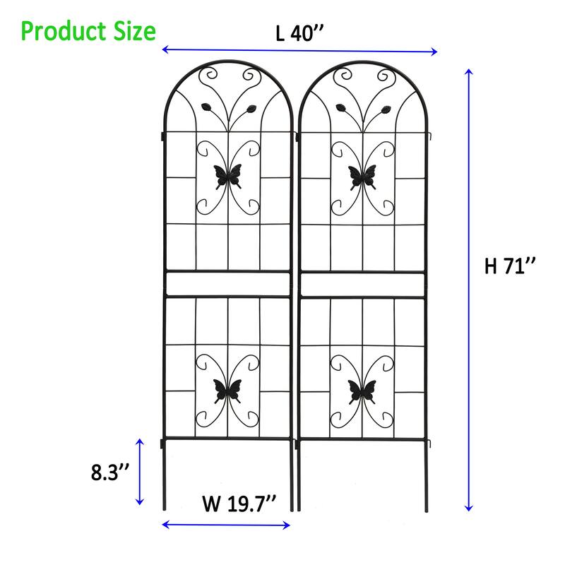 2 Pack Metal Garden Trellis Rustproof Trellis for Climbing Plants Outdoor Flower Support Dragonfly Deco Black