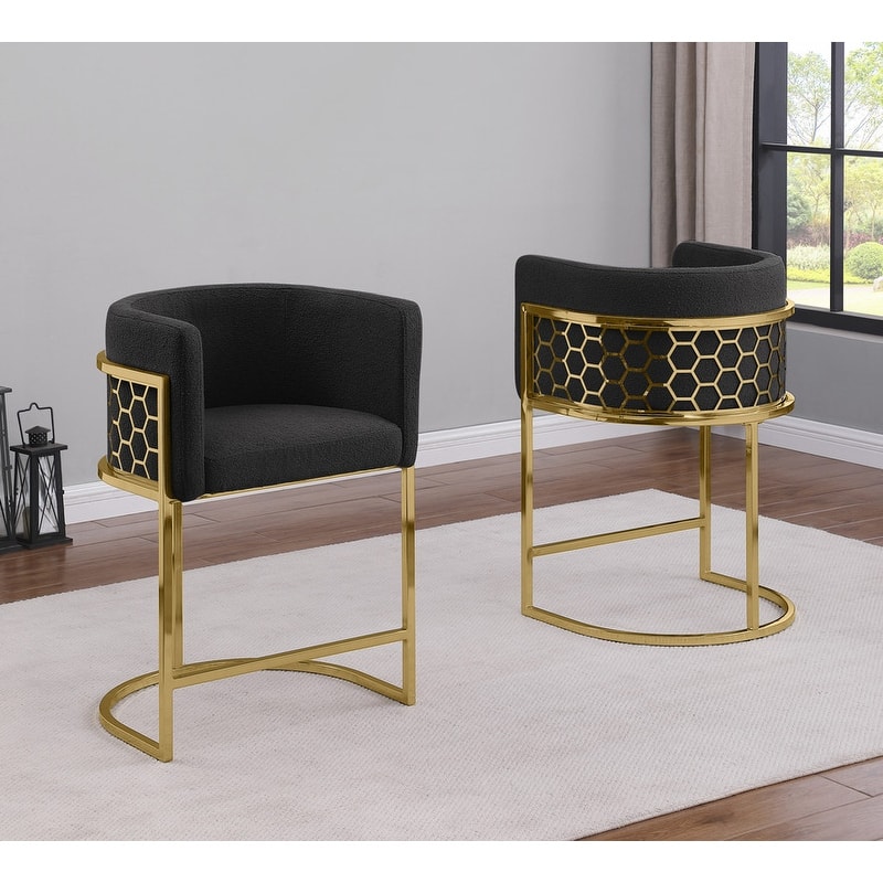 Best Quality Furniture 24" Teddy Fabric Gold Chrome Iron Frame Set of 2. - N/A - Black Chairs