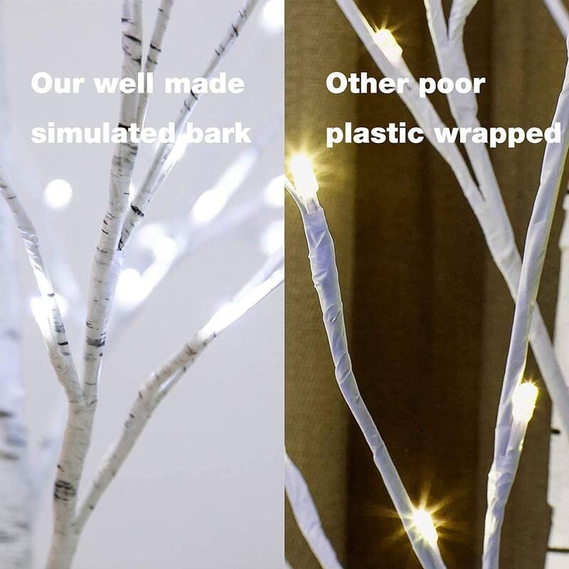 3 Piece Pre-lit Artificial Christmas Tree Set with Warm White Lights, Twinkle LED Birch Tree for Wedding, Festival, Party