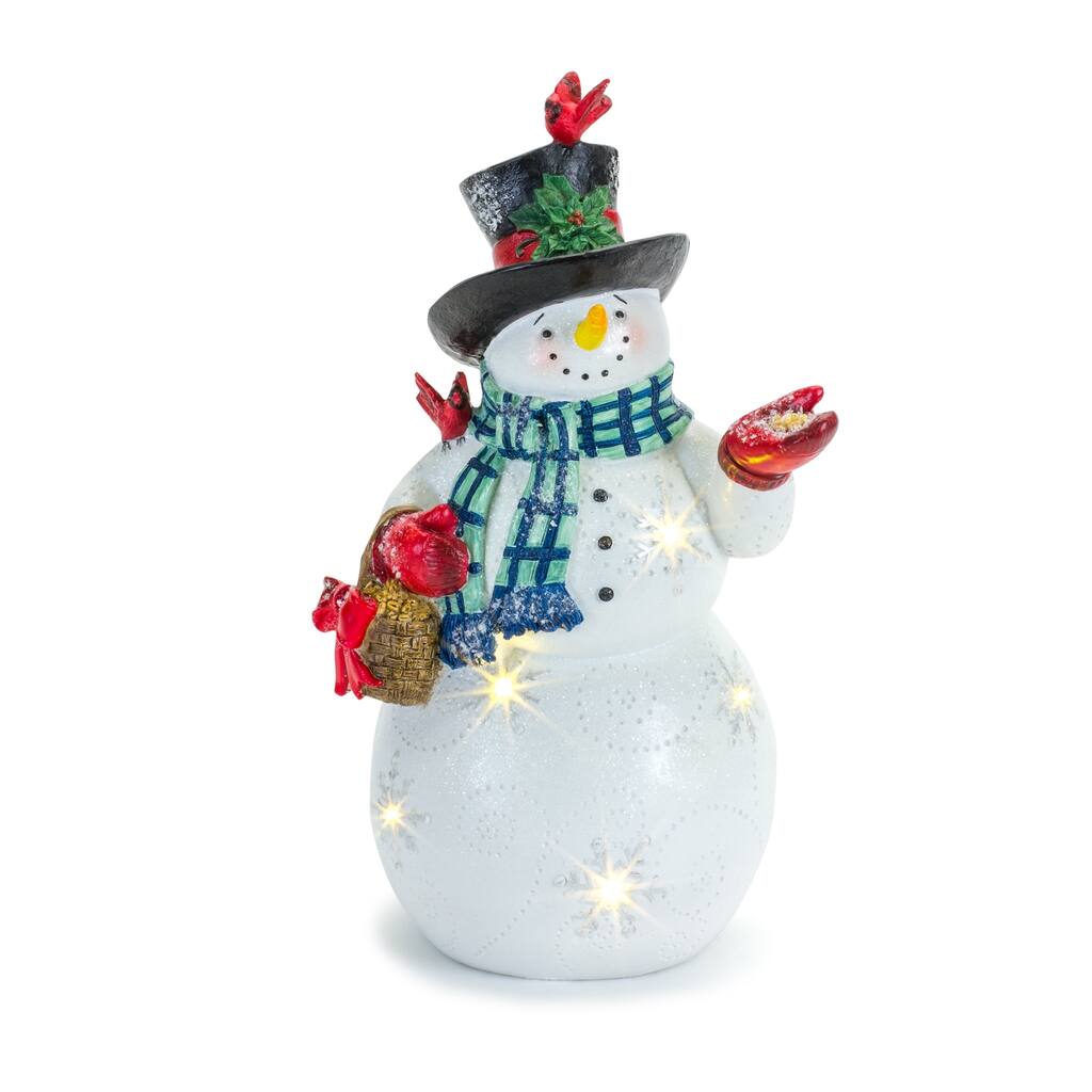 LED Snowman Figurine w/Cardinals