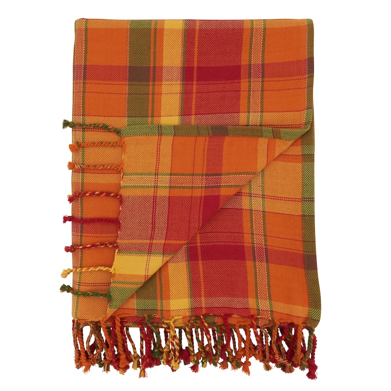 Throw Blanket With Harvest Plaid Design