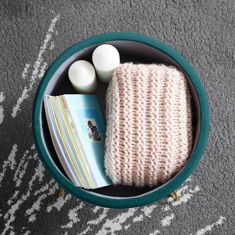 Round Velvet Storage Ottoman with Tray Top Table