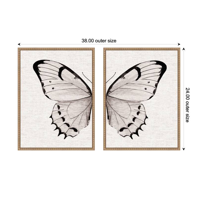 Kate and Laurel Sylvie Beaded Minimal Butterfly Watercolor Framed Canvas Art Set by The Creative Bunch Studio