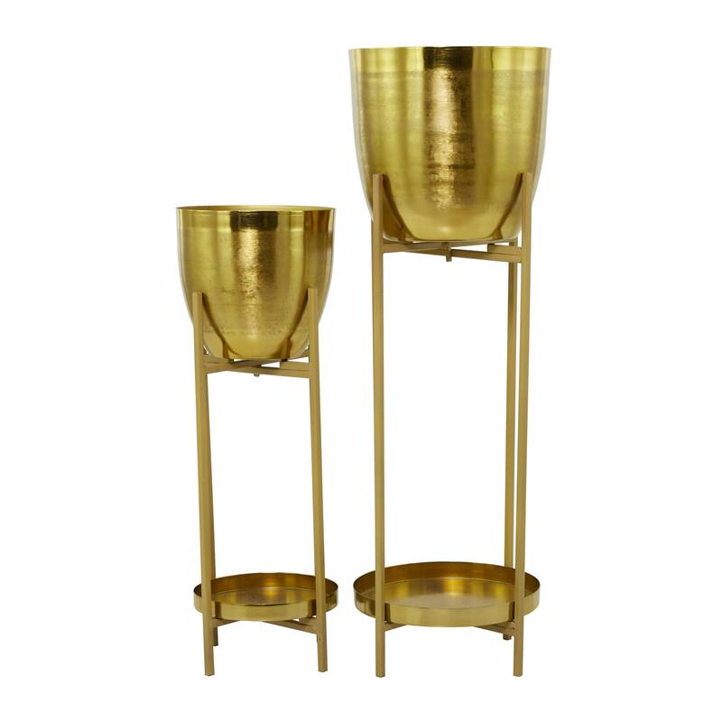Metal Indoor Outdoor Planter with Removable Stand - Set of 2 Silver, Gold, Black - CosmoLiving by Cosmopolitan