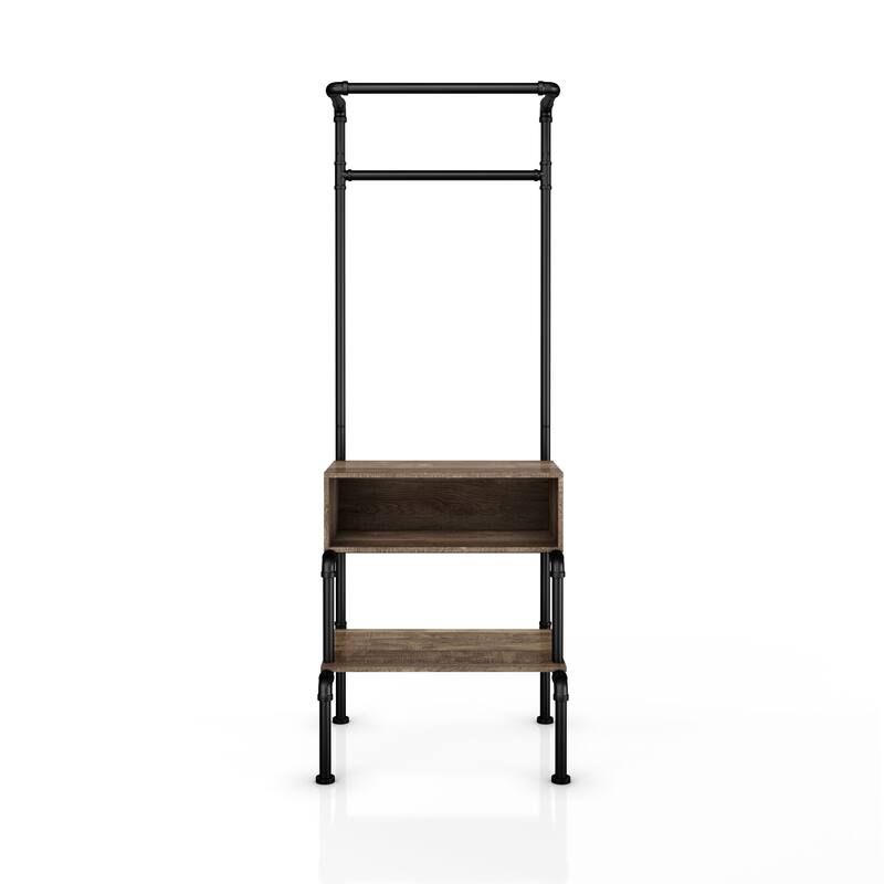 Cassia Industrial Oak Metal 3-Open Shelf Clothes Garment Rack by Furniture of America