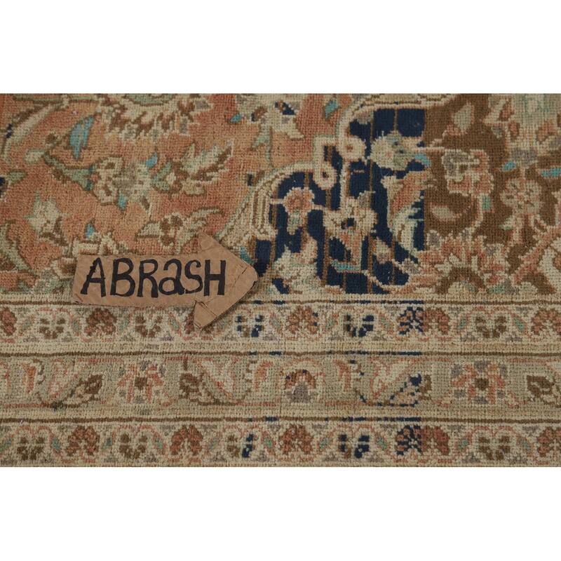 Traditional Mashad Persian Vintage Rug Handmade Orange Wool Carpet - 9'6" x 12'9"