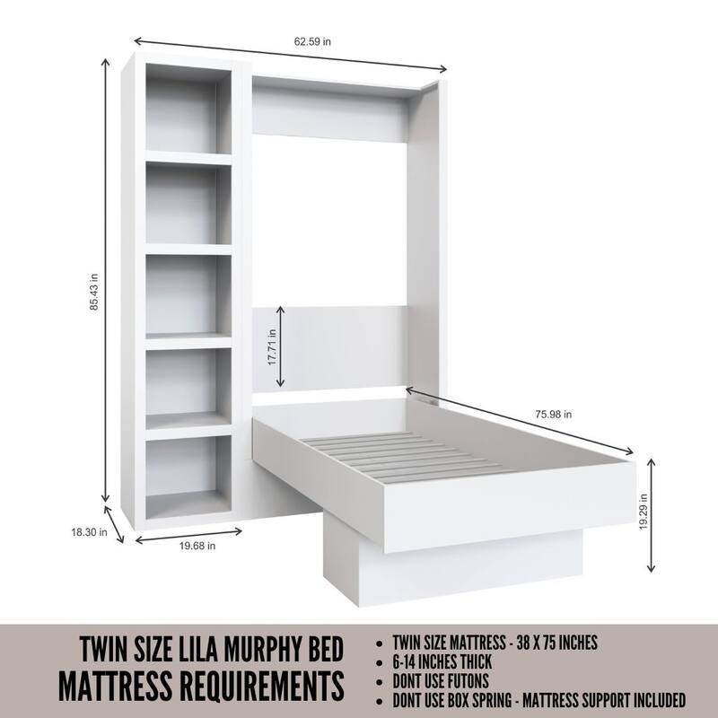 Easy-Lift Twin Murphy Wall Bed in with Bookshelf