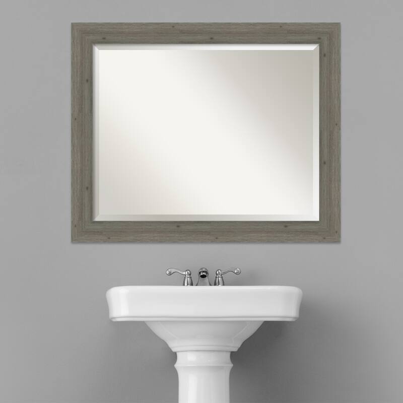 Beveled Wood Bathroom Wall Mirror - Fencepost Grey Narrow Frame