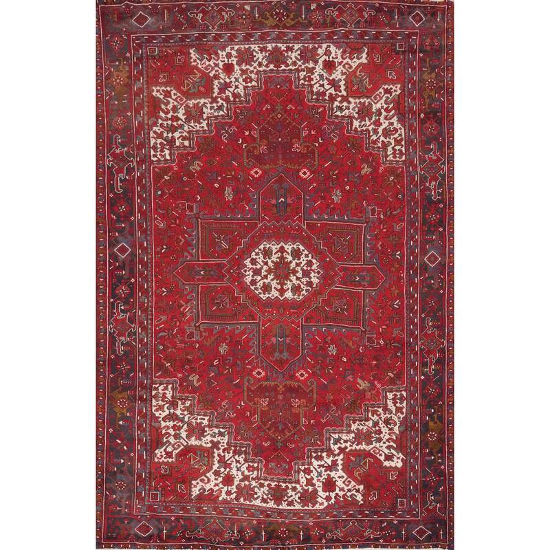 Hand Knotted Oriental 100% Wool Carpet Traditional Medallion Red Heriz Area Rug - 13' 3'' X 9' 10''