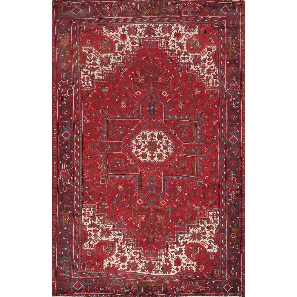 Hand Knotted Oriental 100% Wool Carpet Traditional Medallion Red Heriz Area Rug - 13' 3'' X 9' 10''