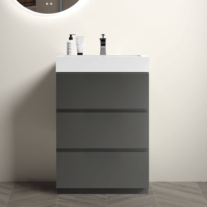 Modern Freestanding Bathroom Vanity with Sink Basin without Drain and Faucet - Grey+White - 24" W