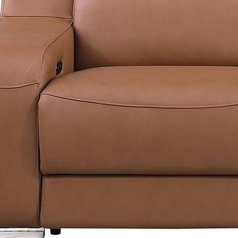 HomeRoots 129" Chestnut Italian Leather Reclining USB Sofa